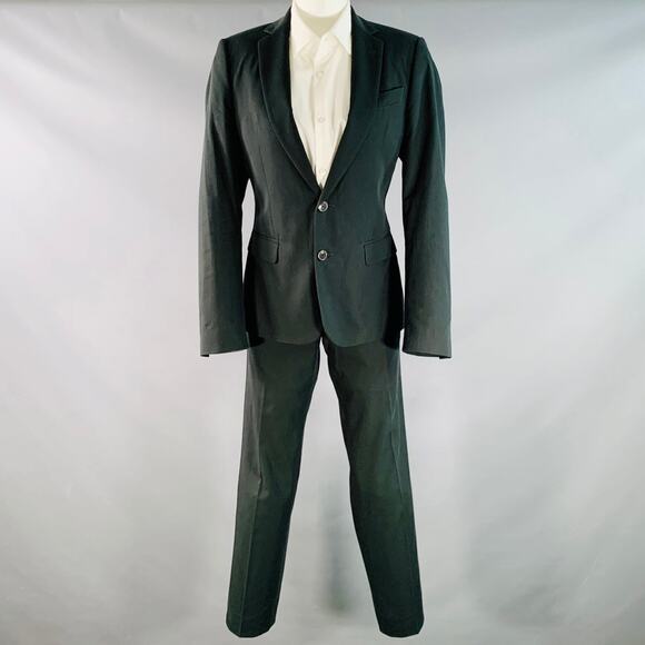 DRIES VAN NOTEN Size 34 Dark Green Cotton Twill Notch Lapel Suit - Picture 2 of 14